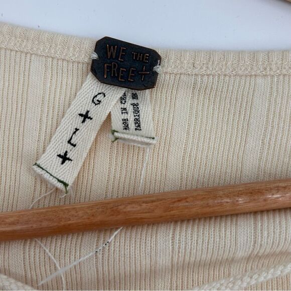 We the Free free people ivory cream lace up slouchy top size large - Picture 5 of 6